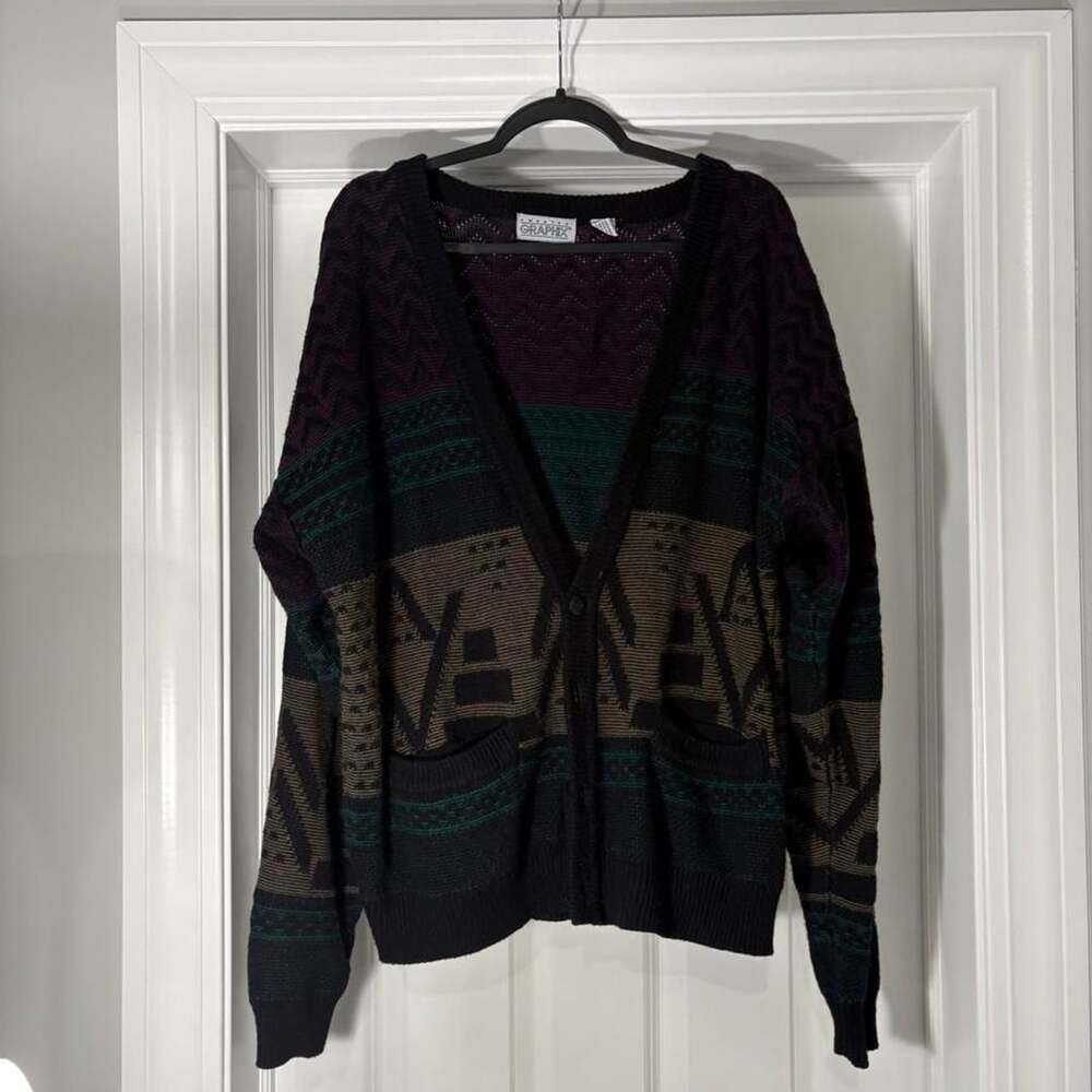 Sweater Graphix Cardigan Size XL Vintage Geometric Knit